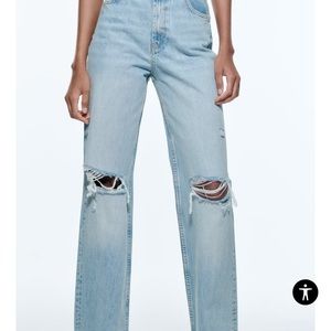 Zara Ripped Wide Leg Jeans